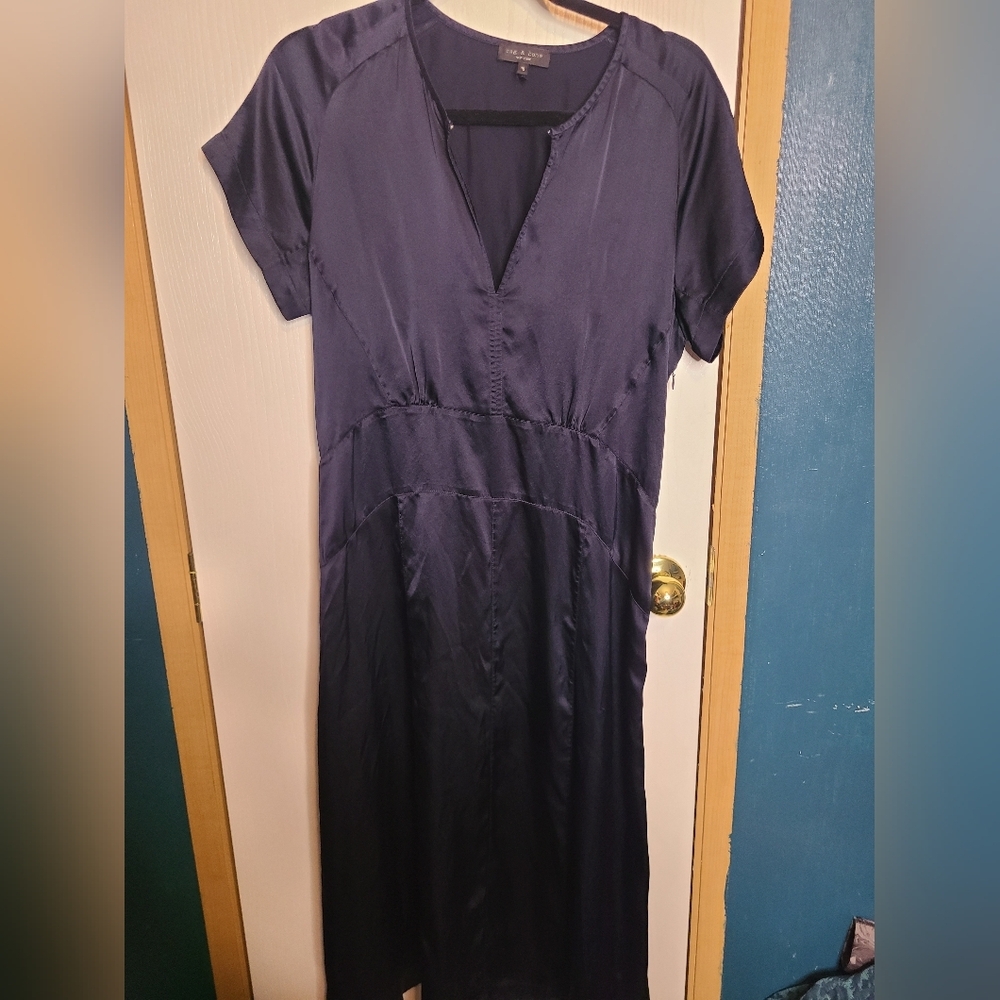 ☀️🌧 rag & bone Blue Midi Sundress with V-Neck and Raglan Sleeves